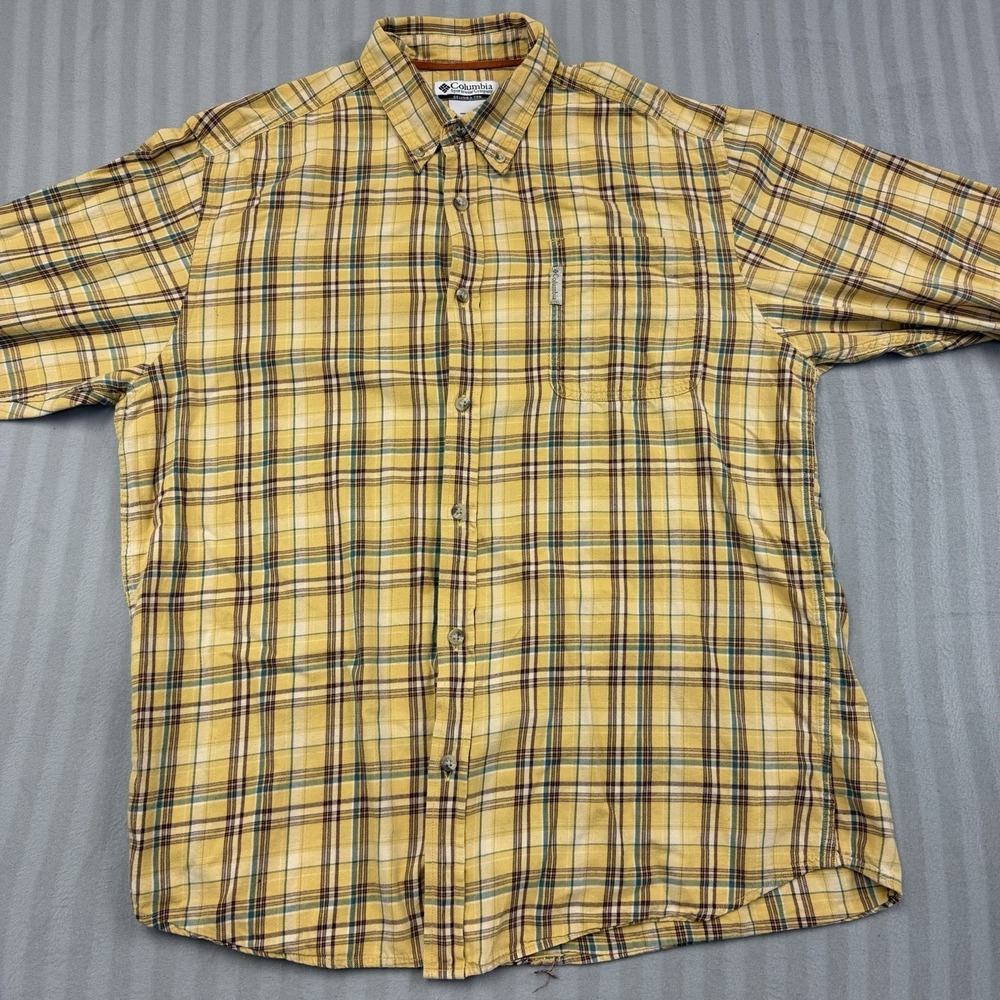 Columbia‎ Sportswear Mens Plaid Long Sleeve Button Down Shirt Yellow Size Large